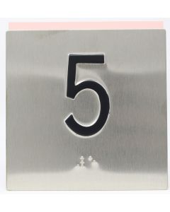 BRAILLE PLATE "5" SQUARE STICK ON 4" X 4" #4 STAINLESS STEEL 139006